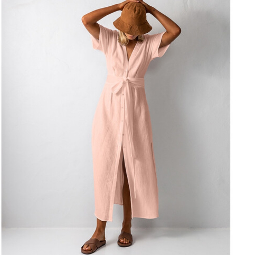 Bird & Knoll Ines Open back maxi gauze dress PINK